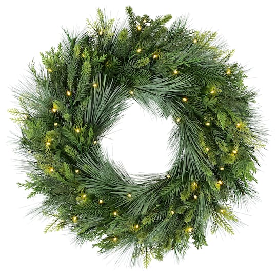 Puleo International 24" Pre-Lit Battery Operated with Timer Artificial Christmas Wreath